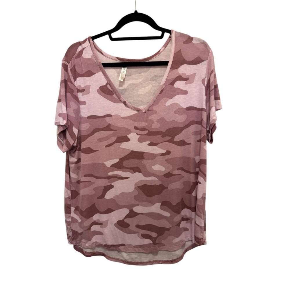 Womens Pink Camo Print T-Shirt By Embrace Life Athleisure XL